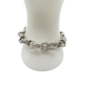 Marino Round Link Chunky Chain Bangle Bracelet Silver Tone Vintage 8in